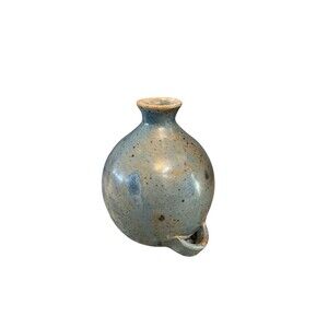 Small Blue Ceramic Artist Art Pottery Handle Bud Vase Hanging Wall Decor